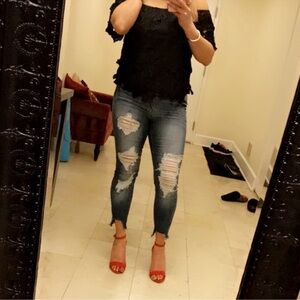 Women's Distressed Blue Jeans